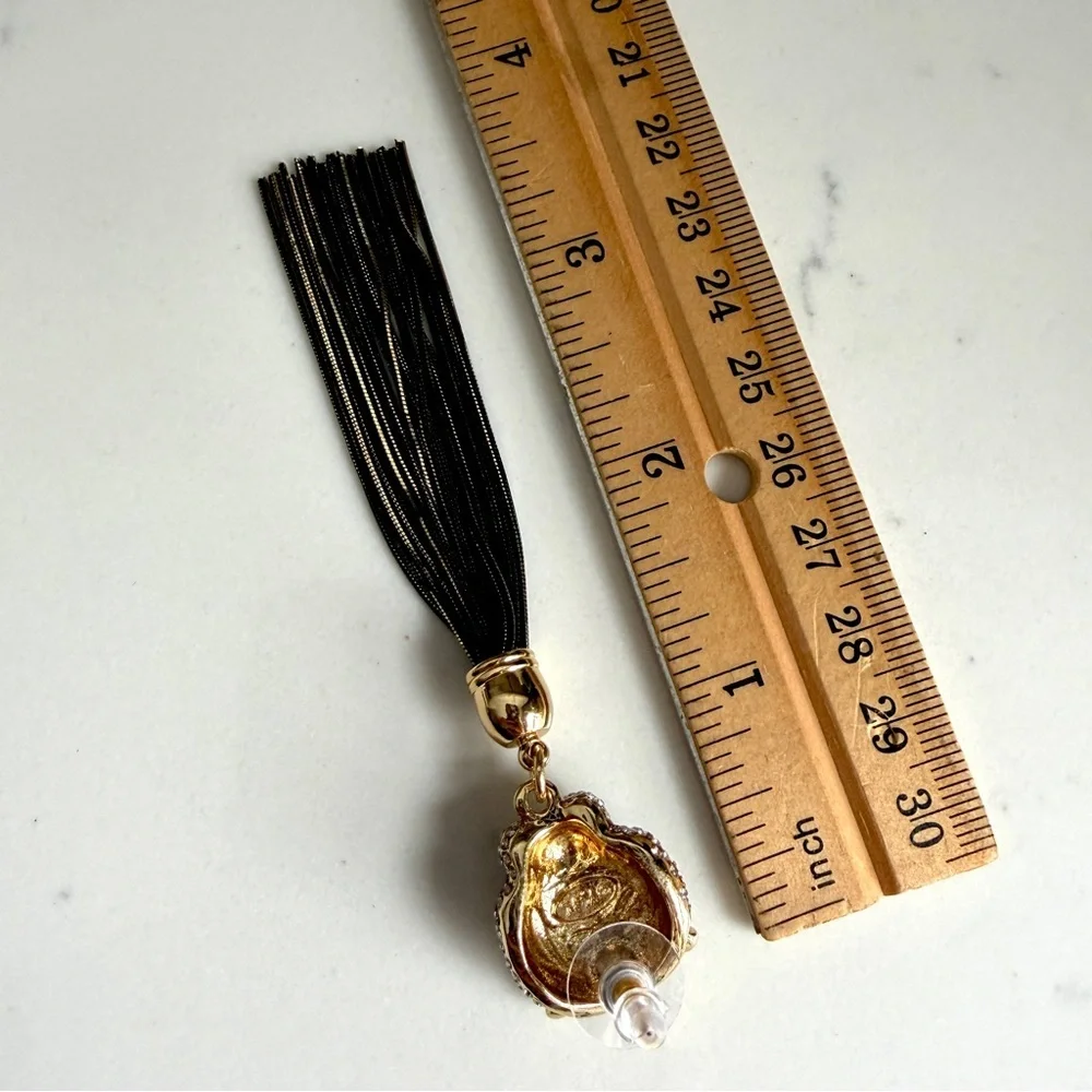 Gold Rhinestone Cheetah Leopard Earrings Long Tassel Fringe Sparkle Jewelry NEW